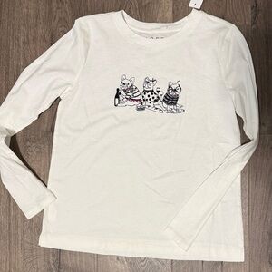LOFT Cream Long Sleeve Tee with French bulldog Animal Print NWT